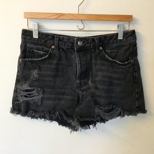 Topshop Women's Moto Ashley Distressed Denim Shorts - Black - 6